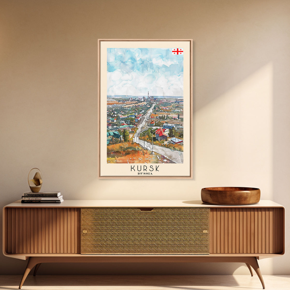 Kursk Russia Travel Poster Framed Canvas Print, Watercolor Cityscape, Wall Art, Home Decor, Travel Print, Original Painting, Artistic Gift