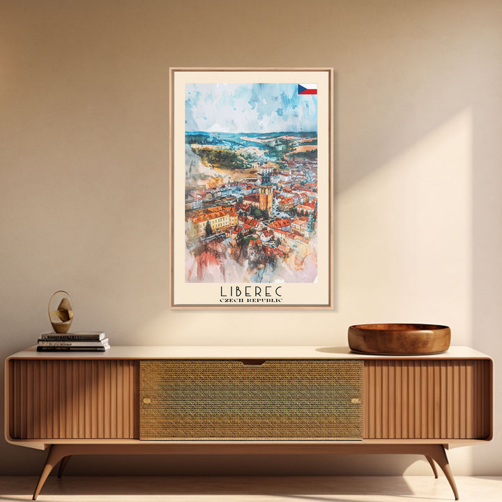 Liberec Czech Republic Travel Poster Framed Canvas Print, Scenic Landscape, Watercolor Art, Wall Decor, Home Decoration, Travel Print, Original Painting