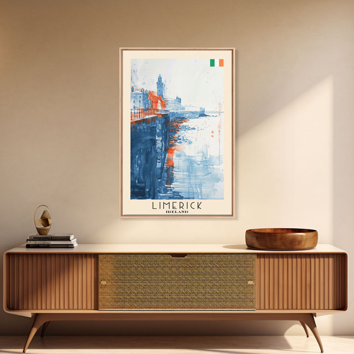 Limerick Ireland Travel Poster Framed Canvas Print, Scenic Landscape, Watercolor Art, Wall Decoration, Home Decor, Travel Print, Original Painting