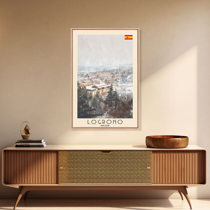 Logrońo Spain Travel Poster Framed Canvas Print, Scenic Landscape, Watercolor Art, Wall Decoration, Home Decor, Travel Print, Original Painting