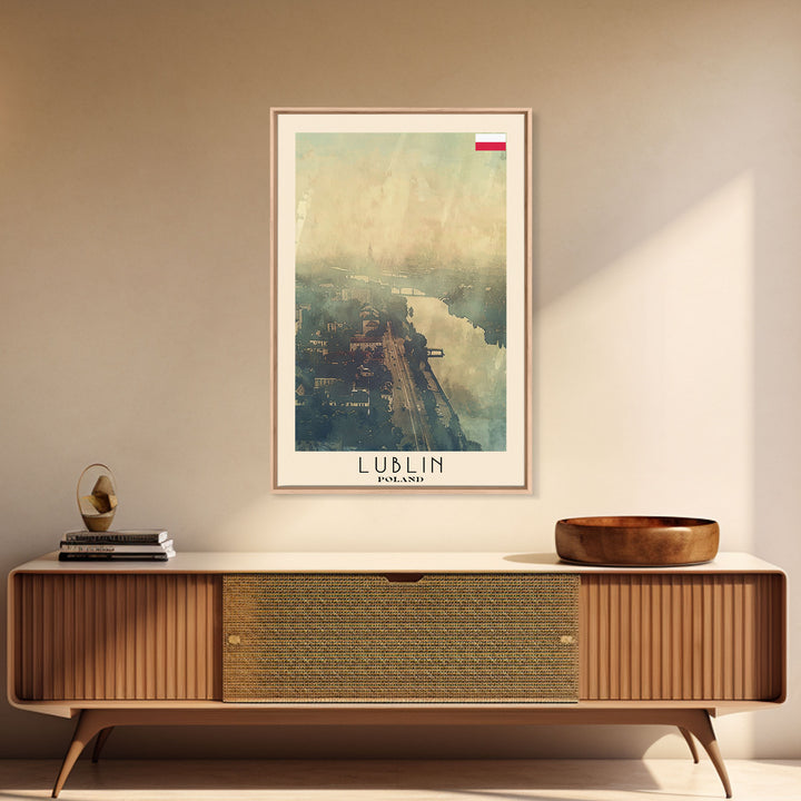 Lublin Poland Travel Poster Framed Canvas Print, Historic Cityscape, Watercolor Painting, Wall Art, Home Decor, Travel Print, Artistic Gift