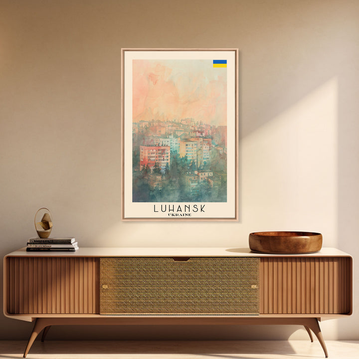 Luhansk Ukraine Travel Poster Framed Canvas Print, Urban Landscape, Watercolor Art, Wall Decor, Home Decoration, Travel Print, Original Art
