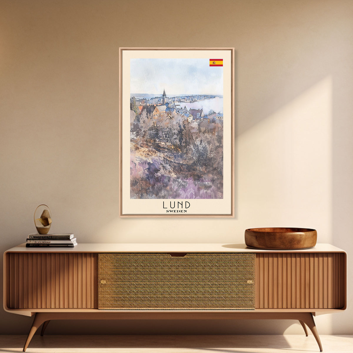 Lund Sweden Travel Poster Framed Canvas Print, Historic Cityscape, Watercolor Art, Wall Decor, Home Decoration, Travel Print, Original Art
