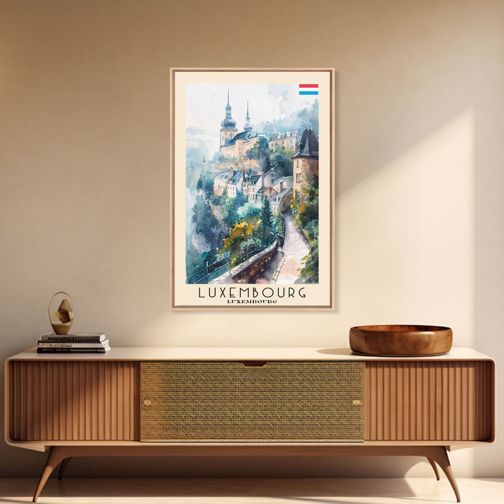 Luxembourg Luxembourg Travel Poster Framed Canvas Print, Historic Architecture, Watercolor Art, Home Wall Decor, Travel Print, Artistic Piece