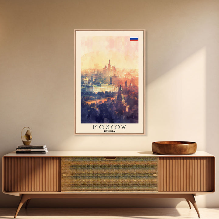 Moscow Russia Travel Poster Framed Canvas Print, Historic Landmarks, Watercolor Painting, Wall Art, Home Decor, Travel Print, Artistic Gift