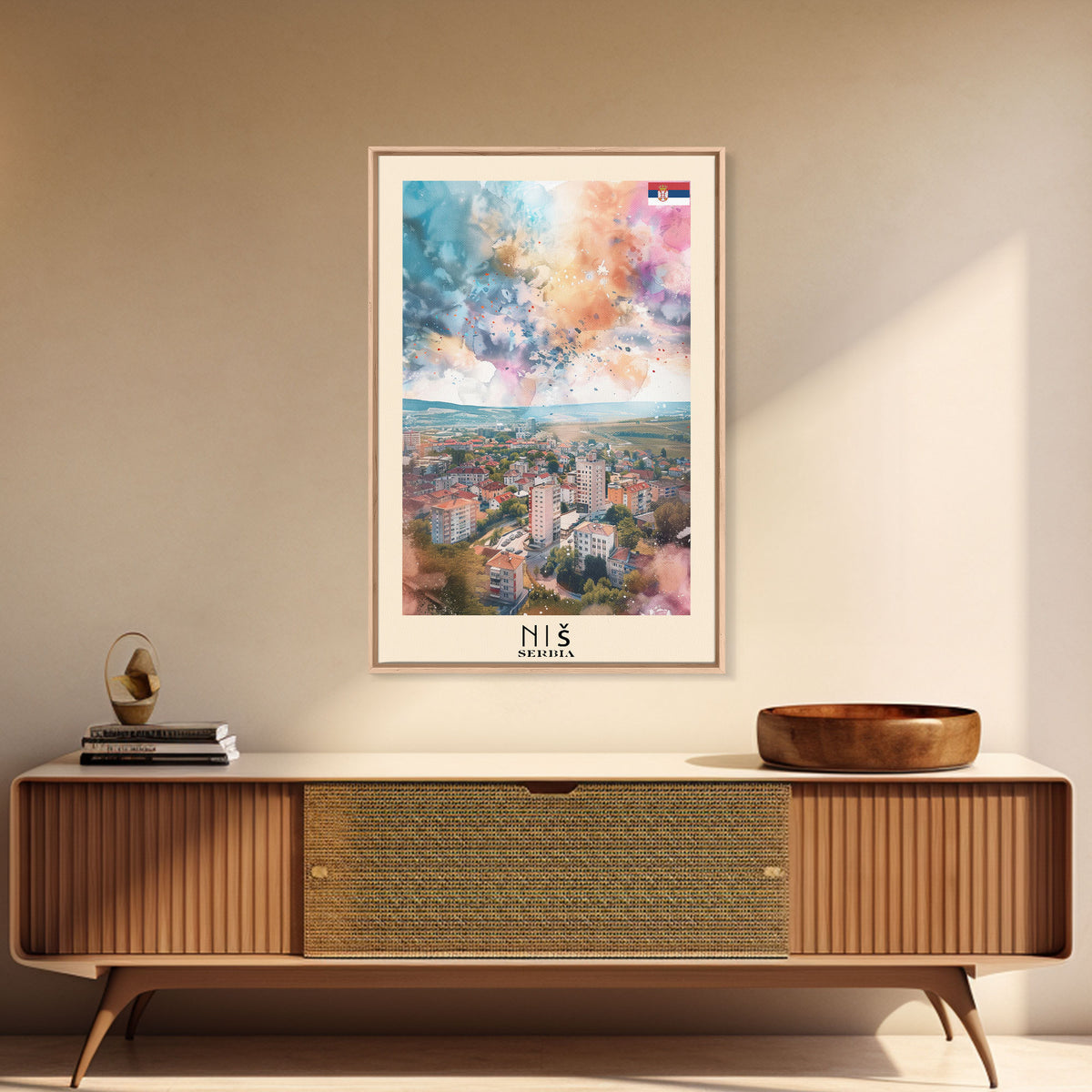 Nis Serbia Framed Canvas Print, Historic Travel Poster, Watercolor Painting, Wall Art, Home Decor, Serbian Culture, Vintage Art