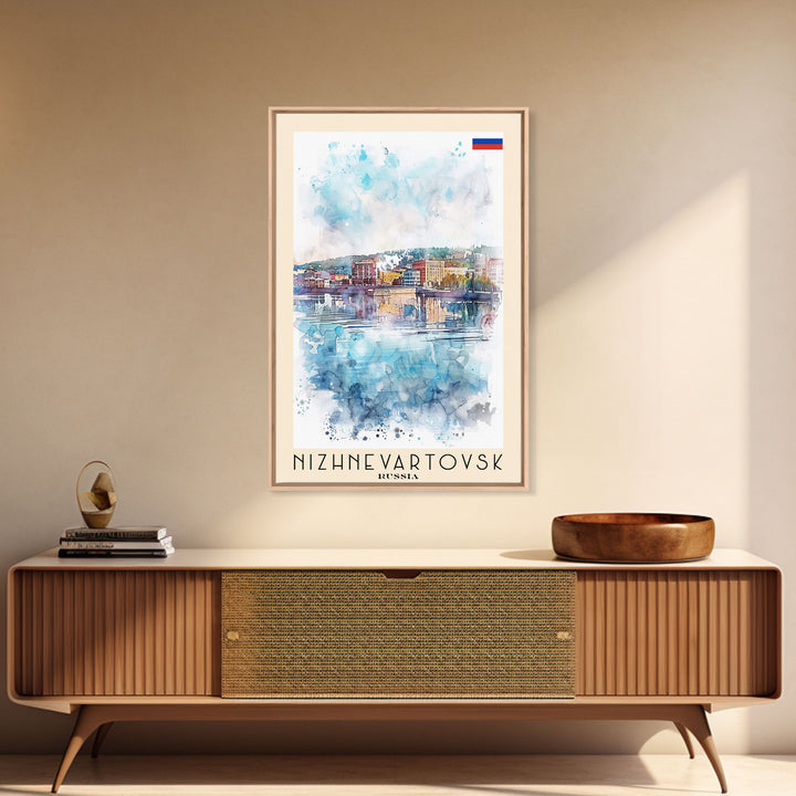 Nizhnevartovsk Russia Framed Canvas Print, Scenic Travel Poster, Watercolor Painting, Wall Art, Home Decor, Russian Landscape, Urban Style