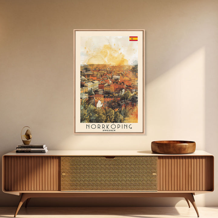 Norrkoping Sweden Framed Canvas Print, Scenic Travel Poster, Watercolor Painting, Wall Art, Home Decor, Swedish Landscape, Minimalist Art