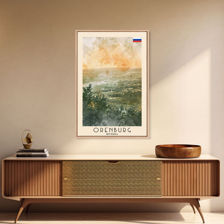 Orenburg Russia Travel Poster Framed Canvas Print, Watercolor Painting, Urban Wall Art, Home Decor, Russian Architecture, Contemporary Art