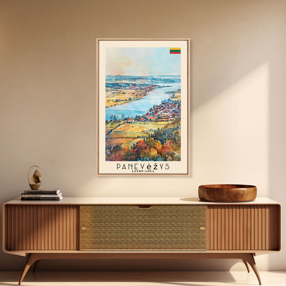 Panevys Lithuania Travel Poster Framed Canvas Print, Watercolor Painting, Scenic Wall Art, Home Decor, Lithuanian Cityscape, Artistic Decor