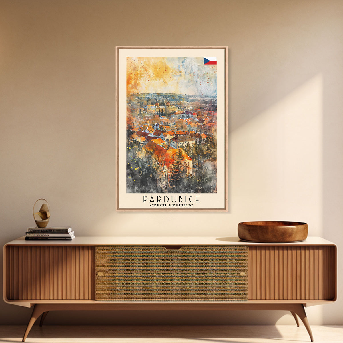 Pardubice Czech Travel Poster Framed Canvas Print, Watercolor Painting, Urban Wall Art, Home Decor, Czech Architecture, Vintage Style