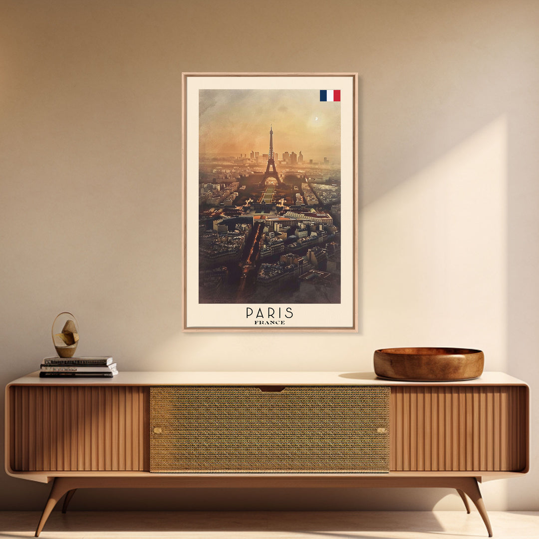 Paris France Travel Poster Framed Canvas Print, Watercolor Painting, Scenic Wall Art, Home Decor, French Cityscape, Classic Art