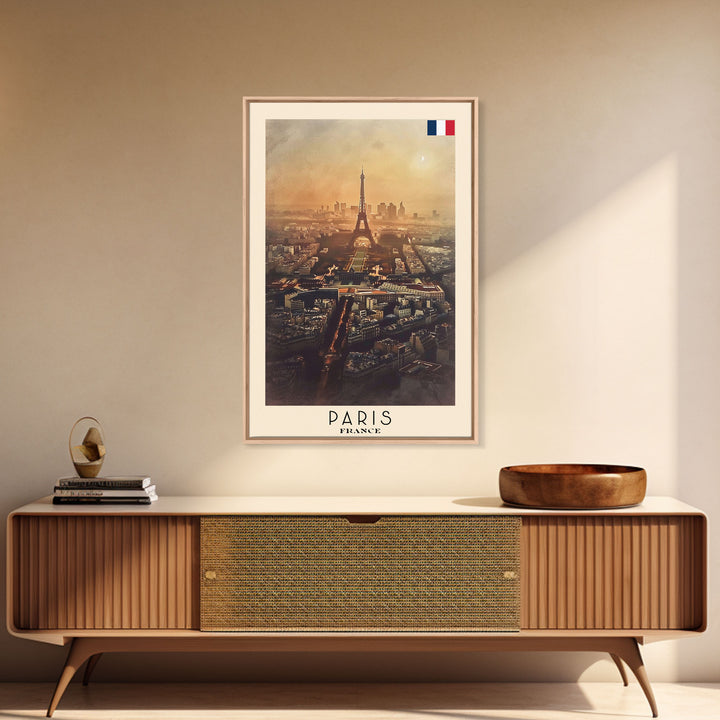 Paris France Travel Poster Framed Canvas Print, Watercolor Painting, Scenic Wall Art, Home Decor, French Cityscape, Classic Art