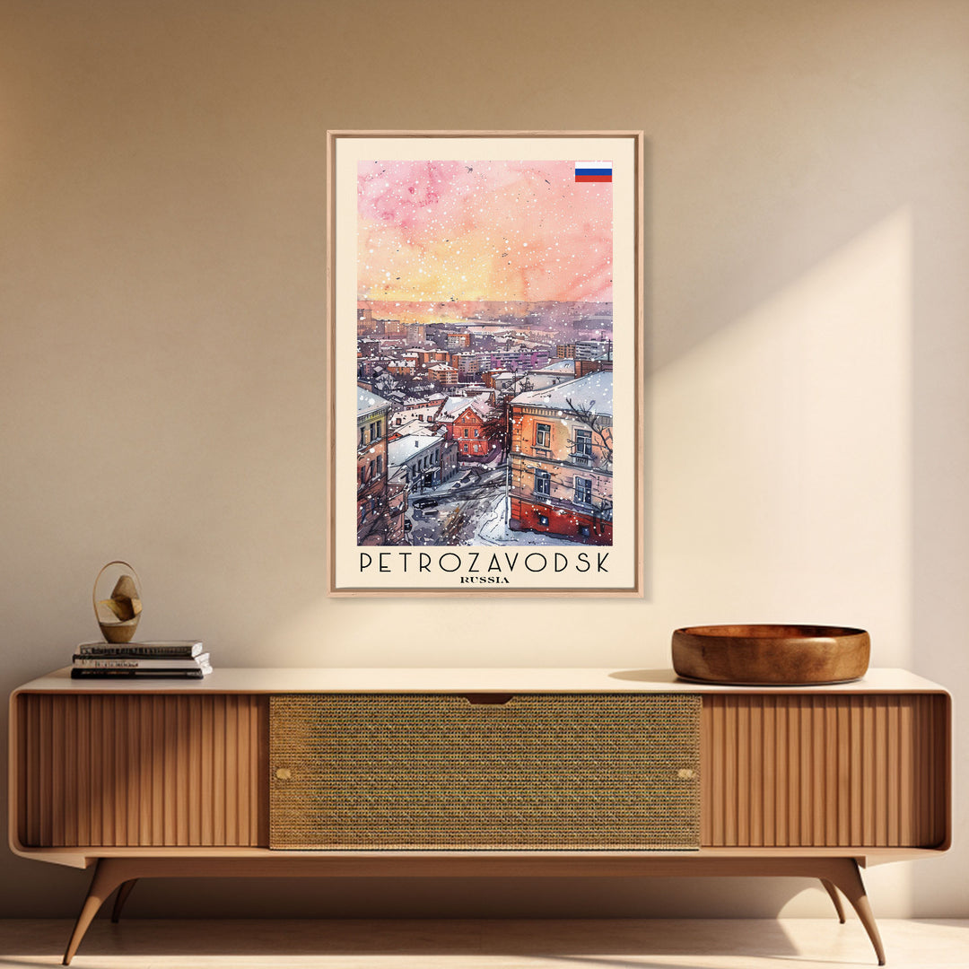 Petrozavodsk Russia Travel Poster Framed Canvas Print, Watercolor Painting, Scenic Wall Art, Home Decor, Russian Landscape, Modern Art