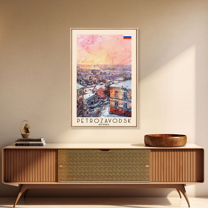 Petrozavodsk Russia Travel Poster Framed Canvas Print, Watercolor Painting, Scenic Wall Art, Home Decor, Russian Landscape, Modern Art