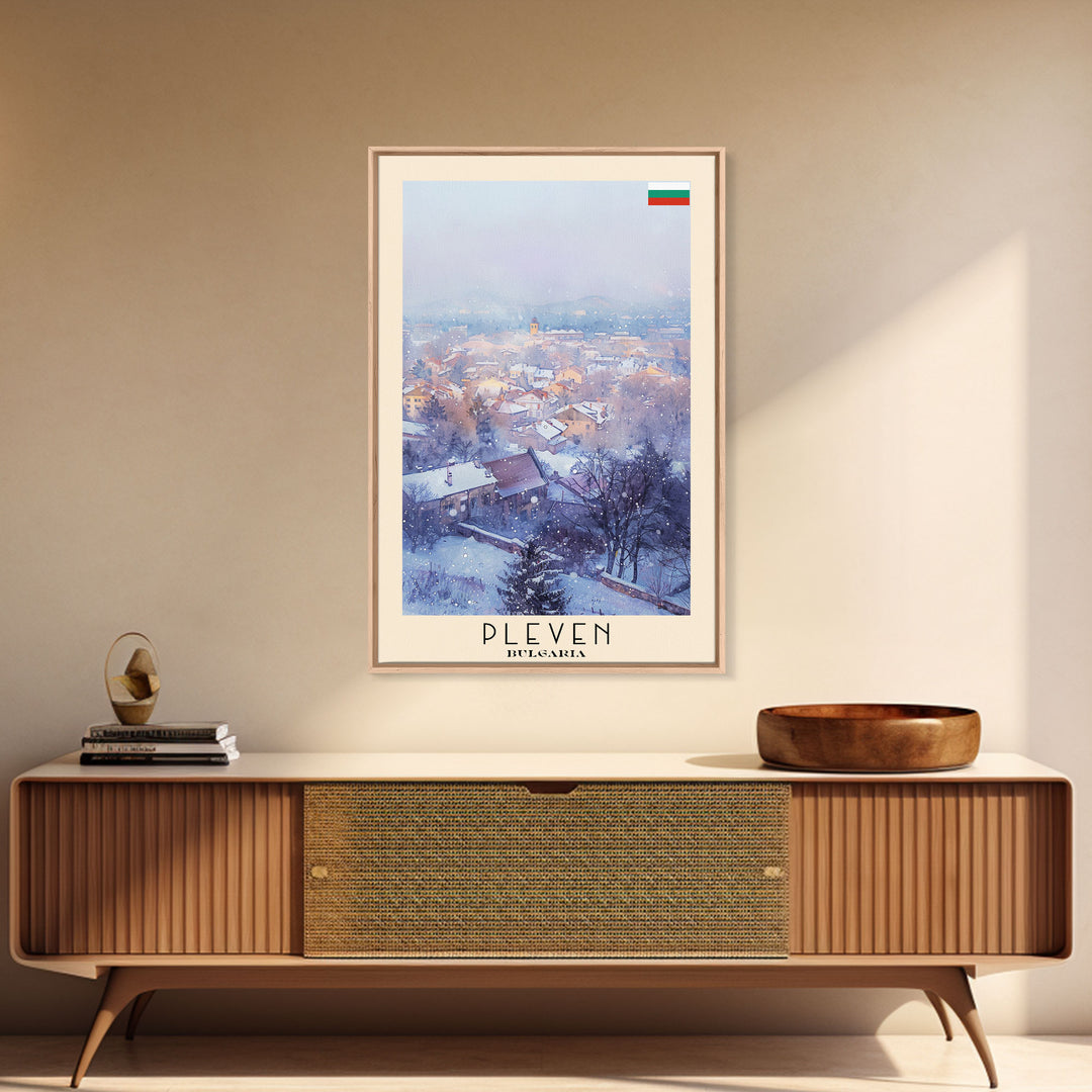 Pleven Bulgaria Travel Poster Framed Canvas Print, Watercolor Painting, Urban Wall Art, Home Decor, Bulgarian Architecture, Contemporary Art