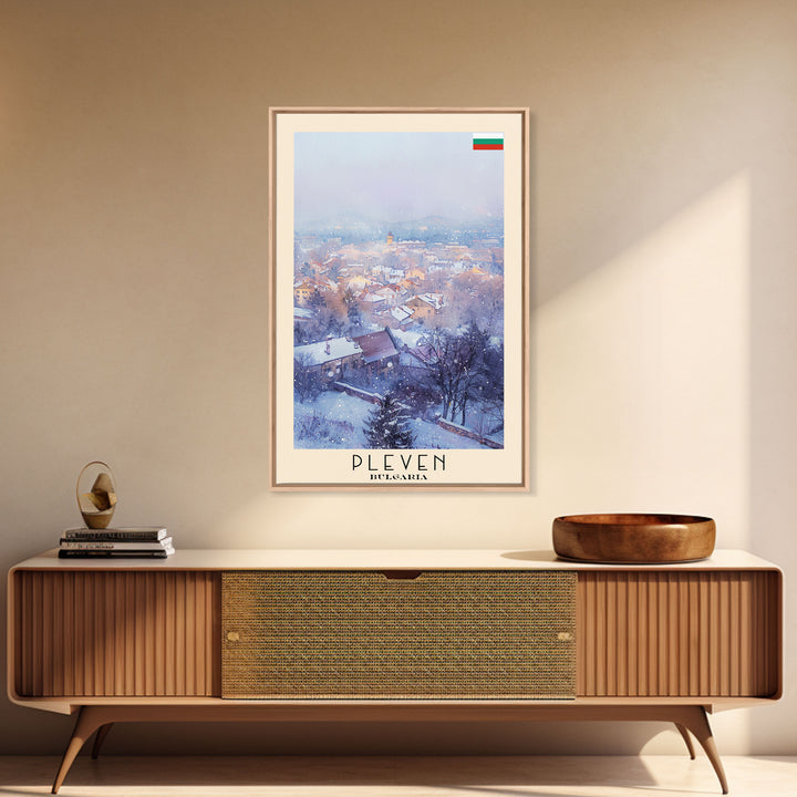 Pleven Bulgaria Travel Poster Framed Canvas Print, Watercolor Painting, Urban Wall Art, Home Decor, Bulgarian Architecture, Contemporary Art