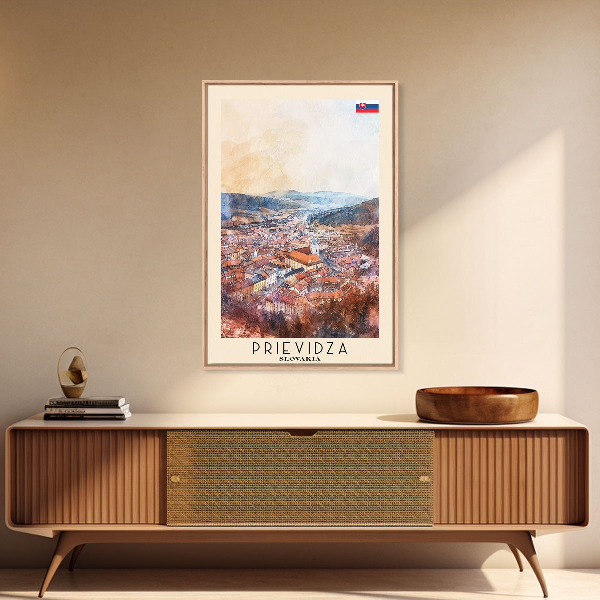 Prievidza Slovakia Travel Poster Framed Canvas Print, Watercolor Painting, Scenic Wall Art, Home Decor, Slovakian Landscape, Modern Art
