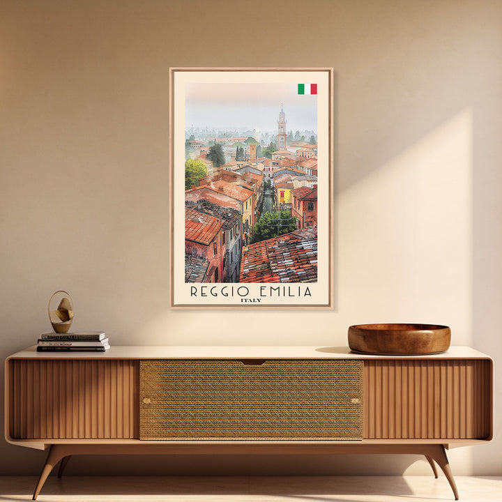 Reggio Emilia Italy Travel Poster Framed Canvas Print, Watercolor Painting, Scenic Wall Art, Home Decor, Italian Landscape, Artistic Art