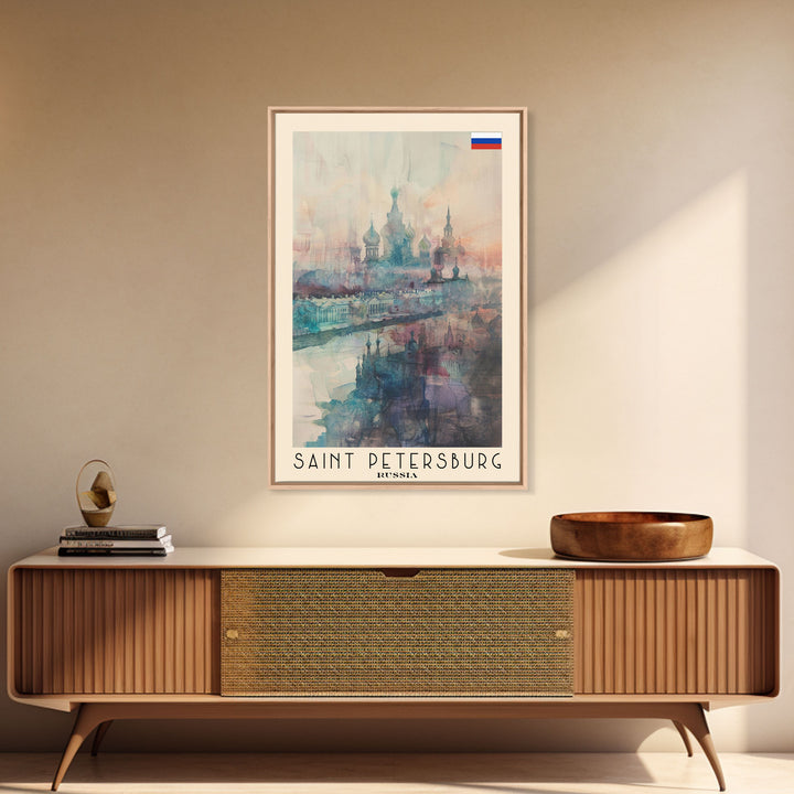 Saint Petersburg Russia Travel Poster Framed Canvas Print, Watercolor Painting, Historic Wall Art, Home Decor, Russian Architecture, Vibrant Art