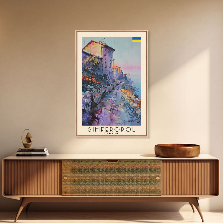 Simferopol Ukraine Travel Poster Framed Canvas Print, Watercolor Painting, Scenic Wall Art, Home Decor, Ukrainian Landscape, Artistic Art