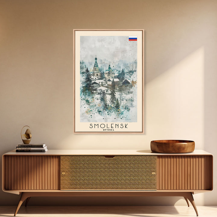 Smolensk Russia Travel Poster Framed Canvas Print, Watercolor Painting, Scenic Wall Art, Home Decor, Russian Landscape, Classic Art