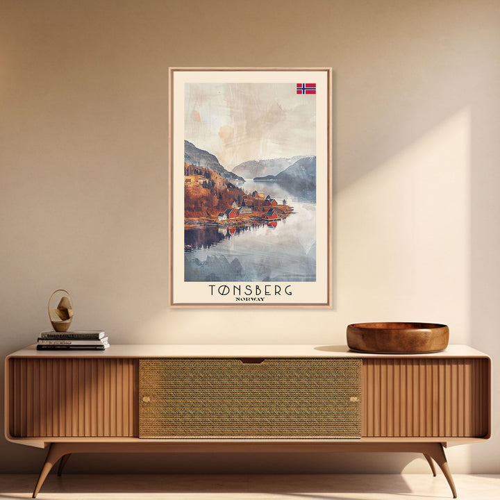 Tonsberg Norway Travel Poster Framed Canvas Print, Watercolor Painting, Coastal Wall Art, Home Decor, Norwegian Seaside, Coastal Charm