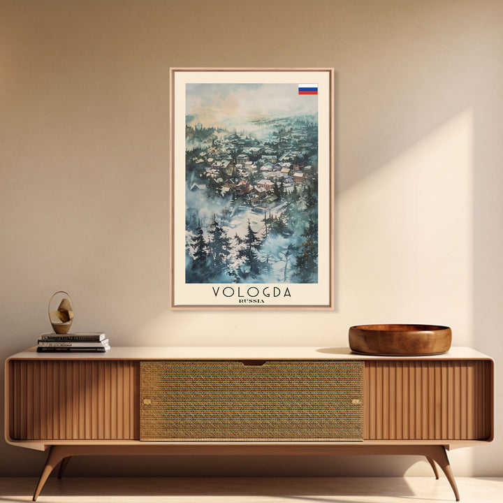 Vologda Russia Travel Poster Framed Canvas Print, Watercolor Painting, Scenic Wall Art, Home Decor, Russian Landscape, Rustic Art