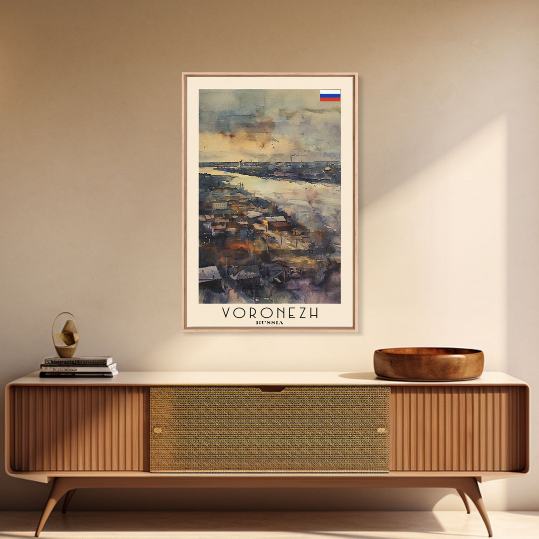 Voronezh Russia Travel Poster Framed Canvas Print, Watercolor Painting, Scenic Wall Art, Home Decor, Russian Landscape, Unique Art
