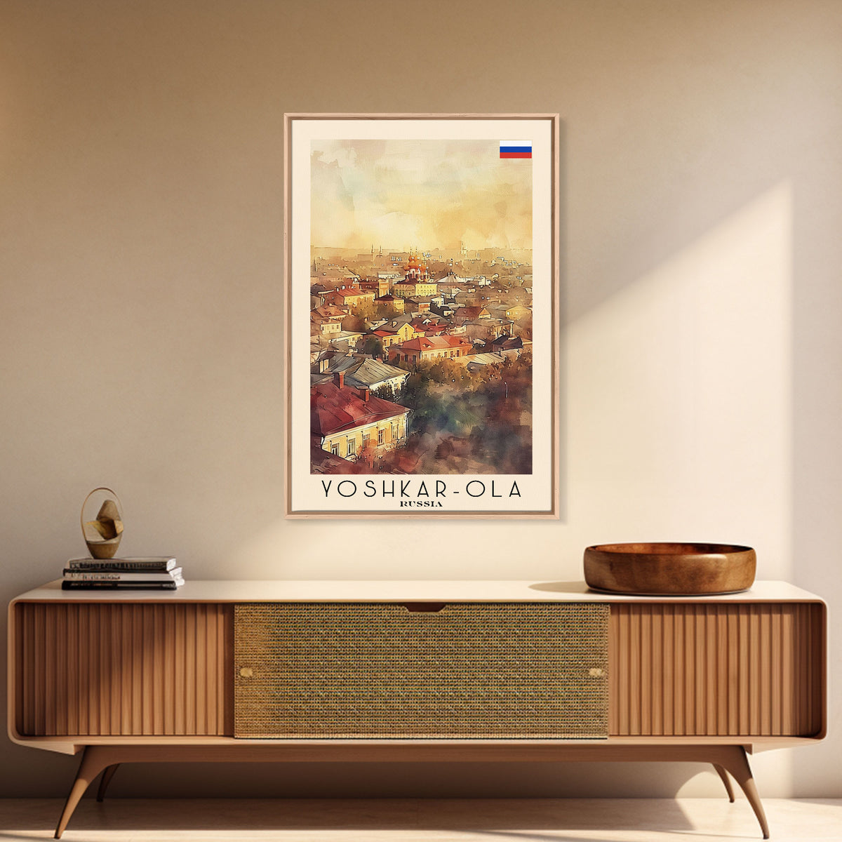 Yoshkar-Ola Russia Travel Poster Framed Canvas Print, Watercolor Painting, Urban Wall Art, Home Decor, Russian Cityscape, Gift for Her
