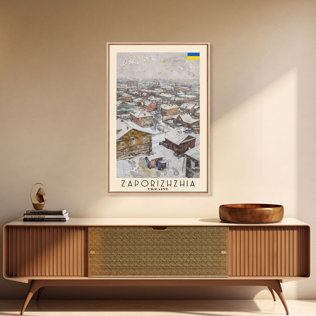 Zaporizhzhia Ukraine Travel Poster Framed Canvas Print, Watercolor Painting, Scenic Wall Art, Home Decor, Ukrainian Landscape, Special Gift