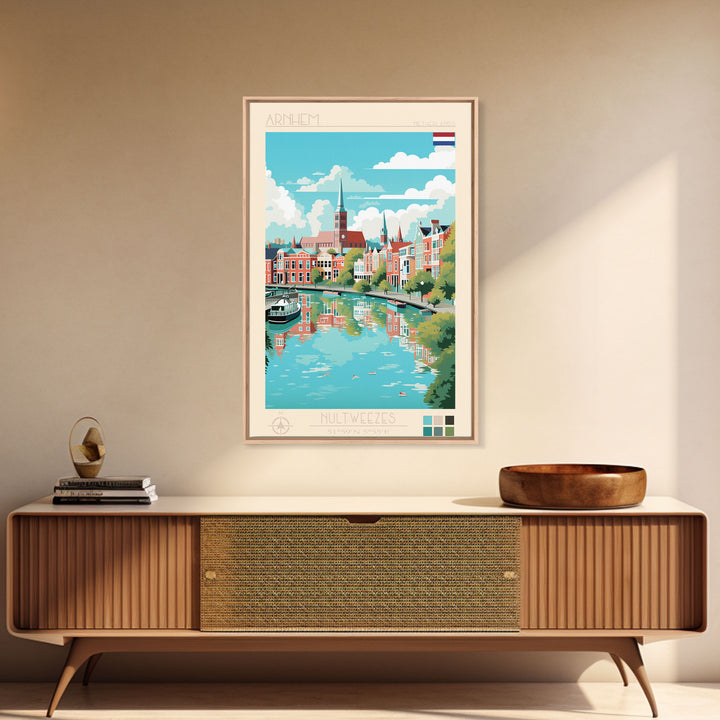 Arnhem Netherlands Travel Poster Framed Canvas Print, Midcentury Modern Art, Pop Art Wall Decor, Home Decor, Vacation Gift, Living Room Art