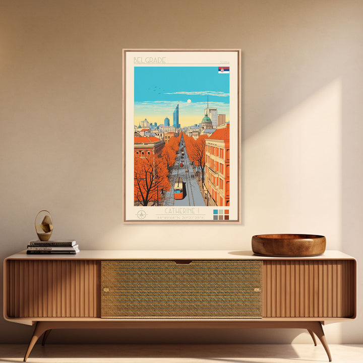 Belgrade Serbia Travel Poster Framed Canvas Print, Midcentury Modern Art, Pop Art Wall Decor, Home Decor, Vacation Gift, Living Room Art