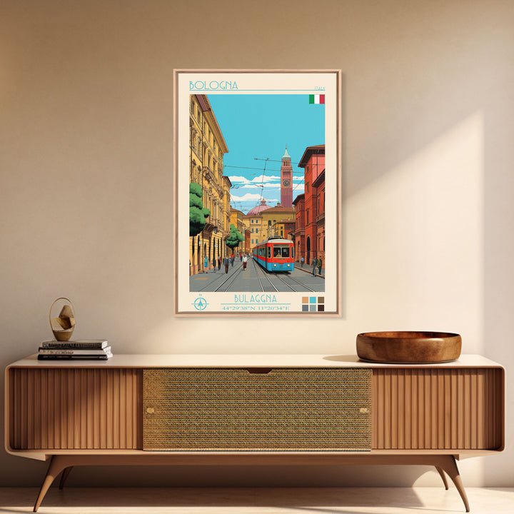 Bologna Italy Travel Poster Framed Canvas Print, Vintage Style, Pop Art Home Decor, Scenic Wall Art, Living Room Decoration, Artistic Gift