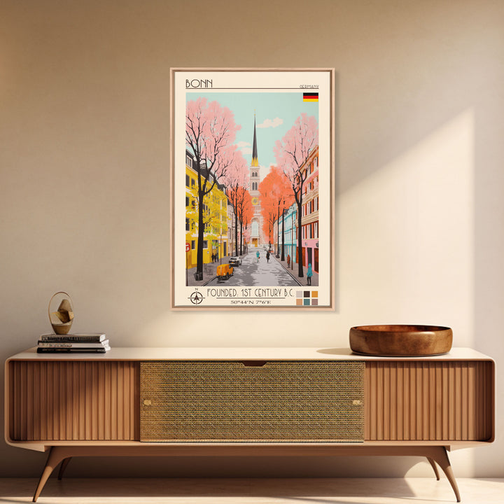 Bonn Germany Travel Poster Framed Canvas Print, Midcentury Modern Art, Pop Art Wall Decor, Home Decor, Living Room Art, Cultural Gift