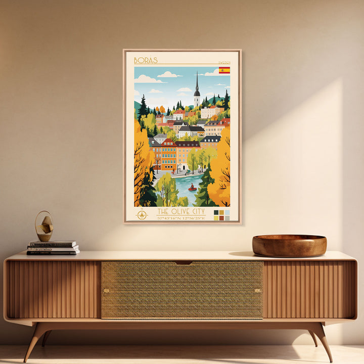 Borås Sweden Travel Poster Framed Canvas Print, Modern Art, Pop Art Wall Decor, Home Decor, Living Room Art, Artistic Gift