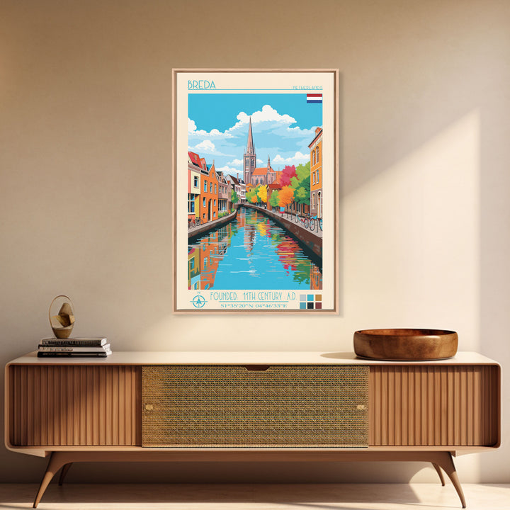 Breda Netherlands Travel Poster Framed Canvas Print, Vintage Style, Pop Art Home Decor, Scenic Wall Art, Living Room Decoration, Artistic Gift