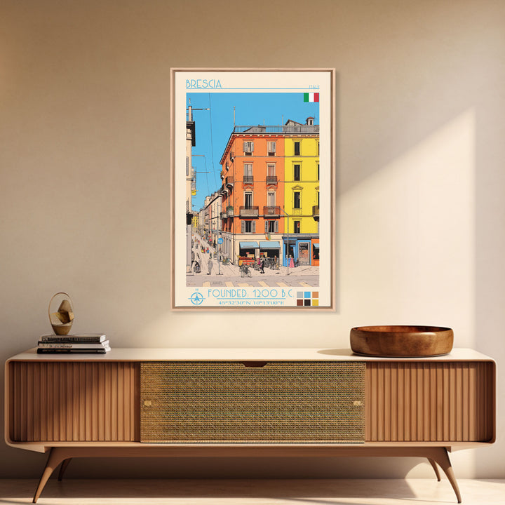 Brescia Italy Travel Poster Framed Canvas Print, Vintage Style, Pop Art Home Decor, Scenic Wall Art, Living Room Decoration, Artistic Gift