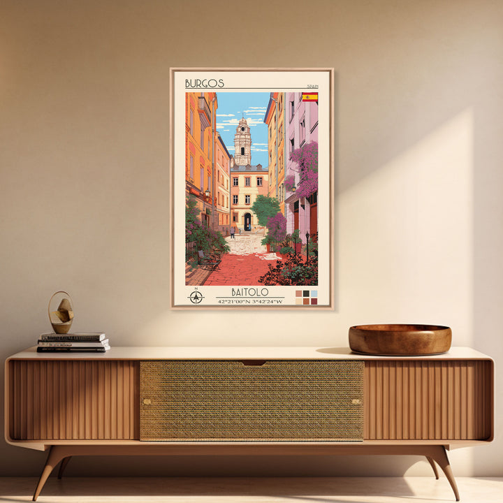 Burgos Spain Travel Poster Framed Canvas Print, Vintage Style, Pop Art Home Decor, Scenic Wall Art, Living Room Decoration, Artistic Gift