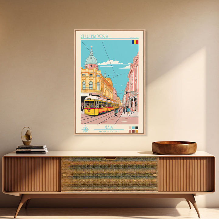 Cluj-Napoca Romania Travel Poster Framed Canvas Print, Vintage Style, Pop Art Home Decor, Scenic Wall Art, Living Room Decoration, Artistic Gift