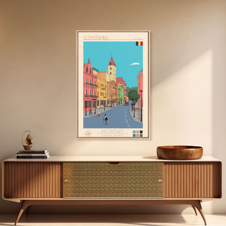 Constanta Romania Travel Poster Framed Canvas Print, Midcentury Modern Art, Pop Art Wall Decor, Home Decor, Vacation Gift, Living Room Art
