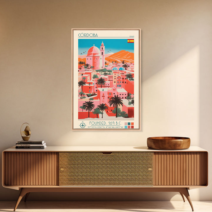 Cordoba Spain Travel Poster Framed Canvas Print, Vintage Style, Pop Art Home Decor, Scenic Wall Art, Living Room Decoration, Artistic Gift