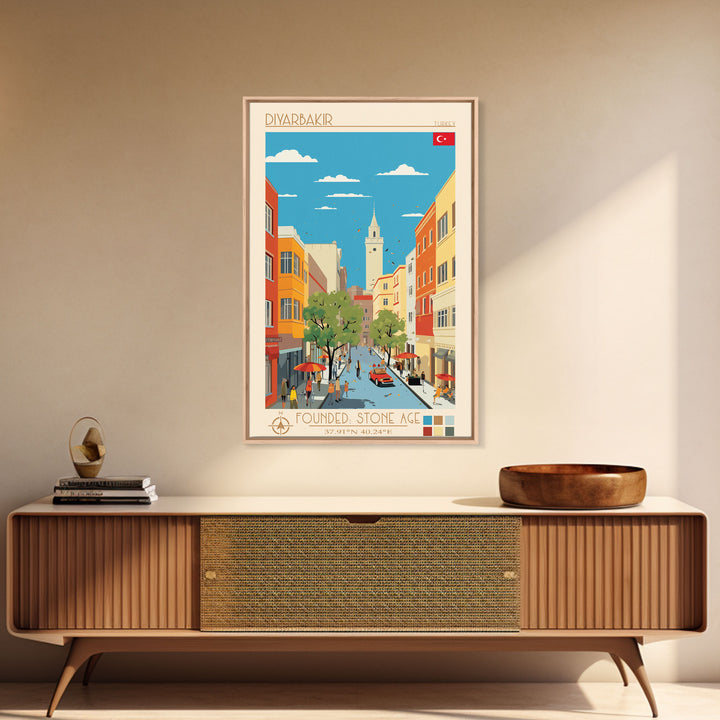 Diyarbakir Turkey Travel Poster Framed Canvas Print, Vintage Style, Pop Art Home Decor, Scenic Wall Art, Living Room Decoration, Artistic Gift