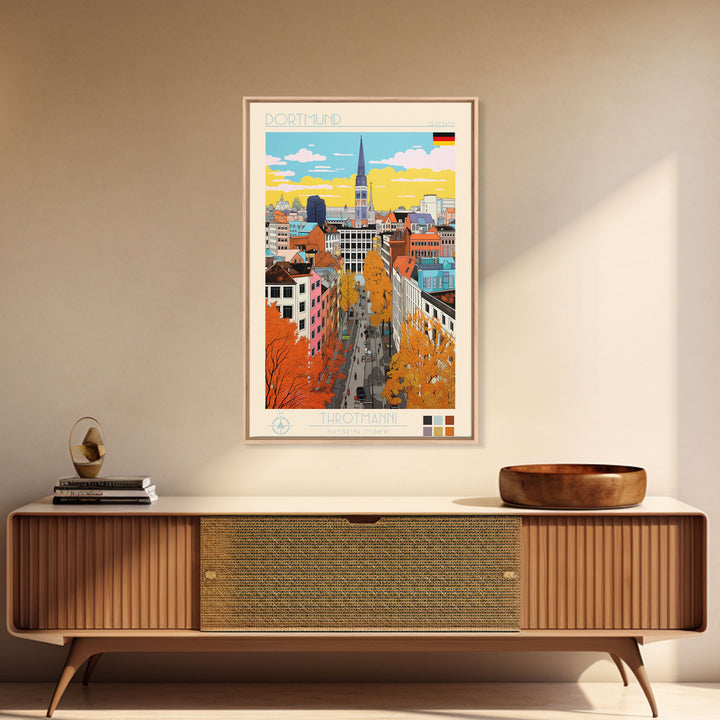 Dortmund Germany Travel Poster Framed Canvas Print, Vintage Style, Pop Art Home Decor, Scenic Wall Art, Living Room Decoration, Artistic Gift