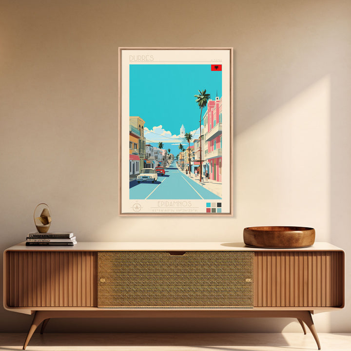 Durrës Albania Travel Poster Framed Canvas Print, Vintage Style, Pop Art Home Decor, Scenic Wall Art, Bedroom Decoration, Office Gift