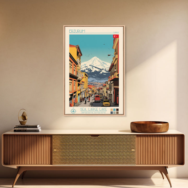 Erzurum Turkey Travel Poster Framed Canvas Print, Midcentury Modern Art, Pop Art Wall Decor, Scenic Wall Art, Living Room Decoration, Office Art