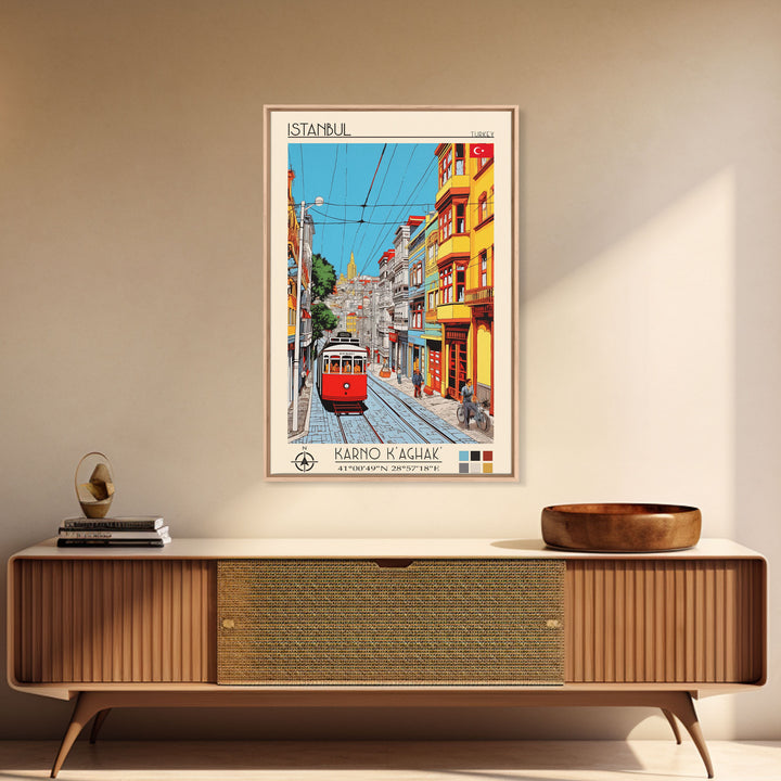 Istanbul Turkey Travel Poster Framed Canvas Print, Midcentury Modern Art, Pop Art Wall Decor, Scenic Living Room Art, Bedroom Decor