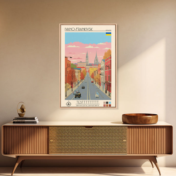 Ivano-Frankivsk Ukraine Travel Poster Framed Canvas Print, Vintage Style, Pop Art Home Decor, Scenic Wall Art, Bedroom Decoration, Office Gift