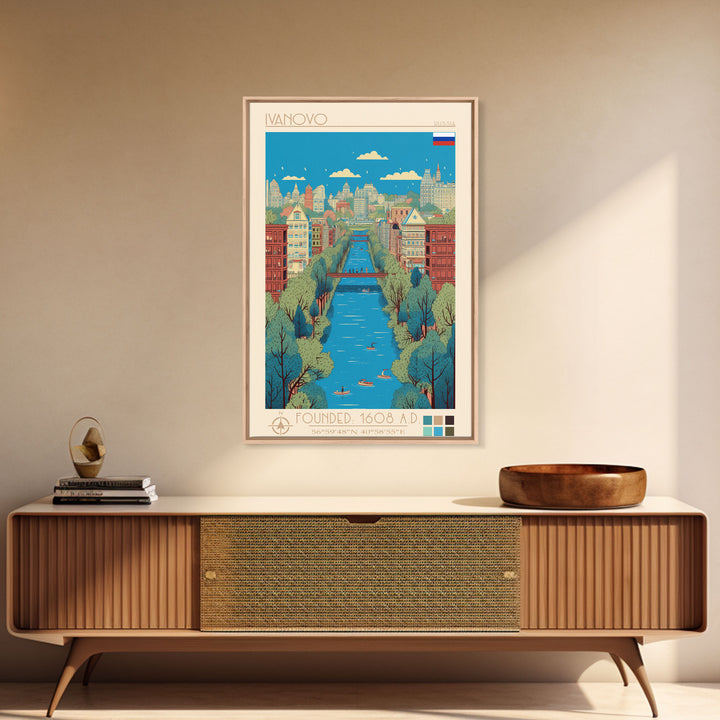 Ivanovo Russia Travel Poster Framed Canvas Print, Midcentury Modern Art, Pop Art Wall Decor, Home Decor, Vacation Gift, Office Art