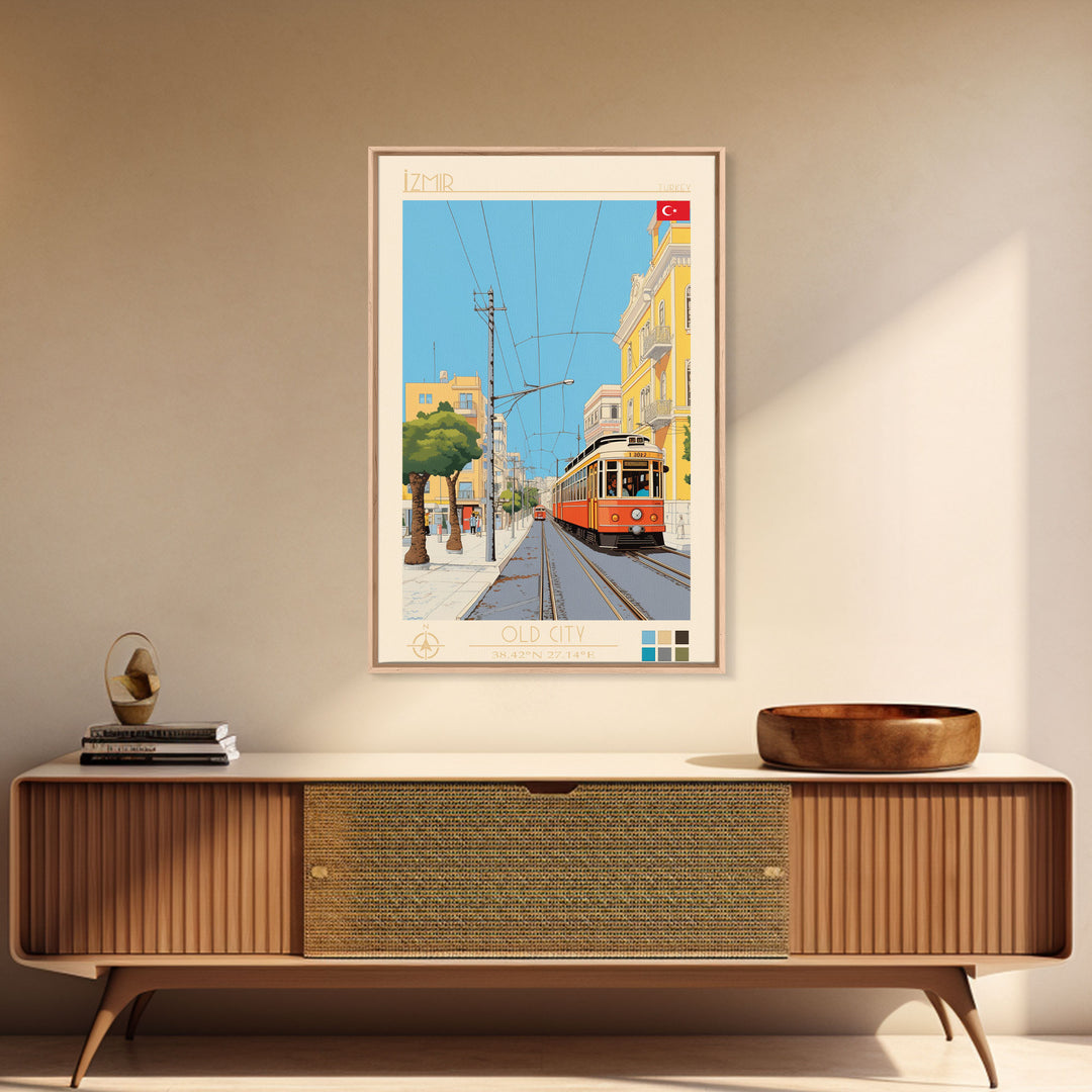 İzmir Turkey Travel Poster Framed Canvas Print, Midcentury Modern Art, Pop Art Decor, Living Room Wall Art, Vacation Gift, Home Decoration